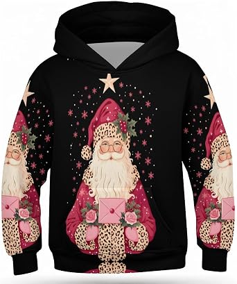 KIDVOVOU Boys Girls Funny Christmas Print Long Sleeve Hoodies Soft Xmas Casual Sweatshirt for Kids Teens 6-16Y