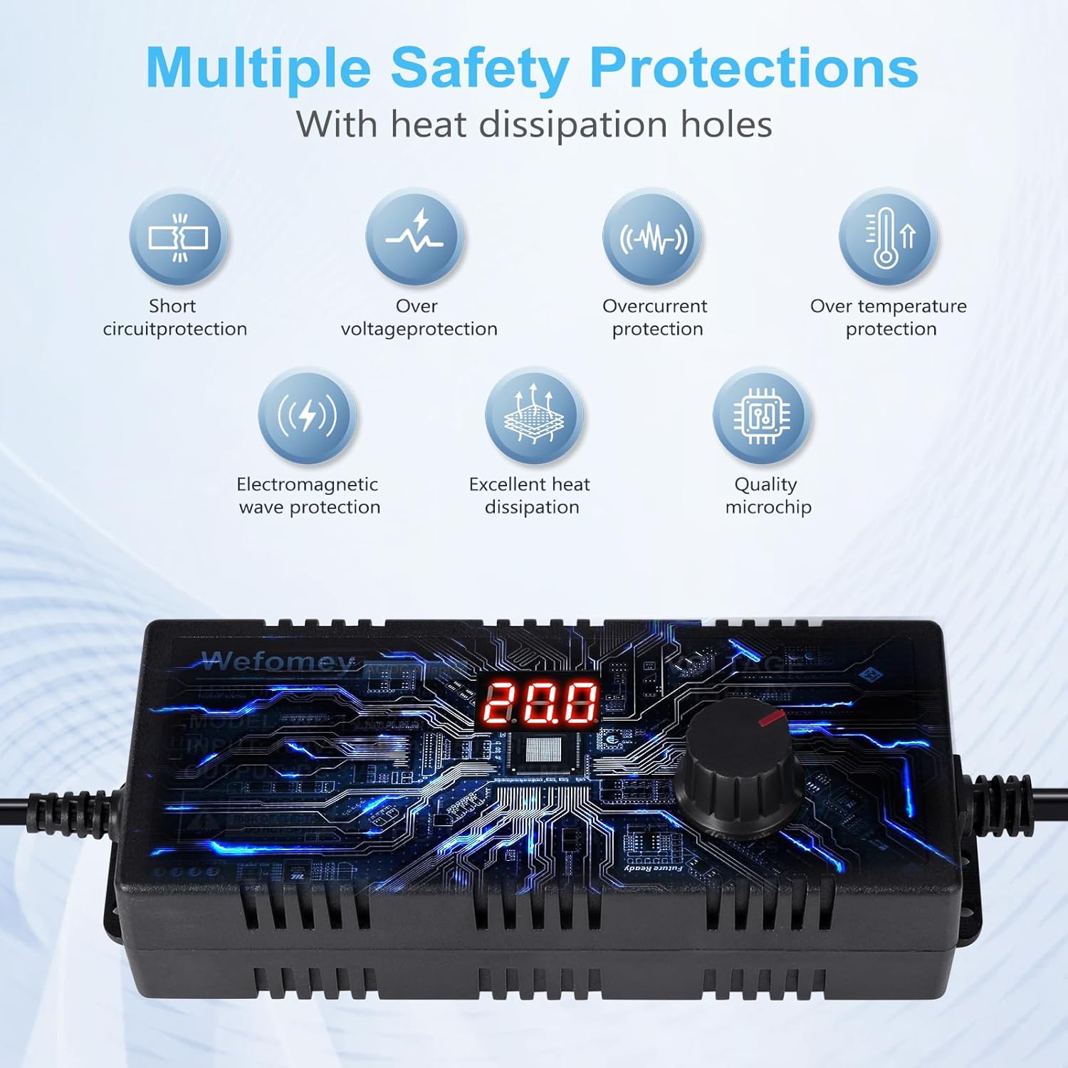 Universal Power Supply 3V~24V 6A 144W Adjustable Variable 3V 5V 9V 12V 18V 20V 24V AC/DC Adapter Charger, 100V-240V AC to DC Converter with 14 Tips, Polarity Converter and 4-Way Power Splitter Cable