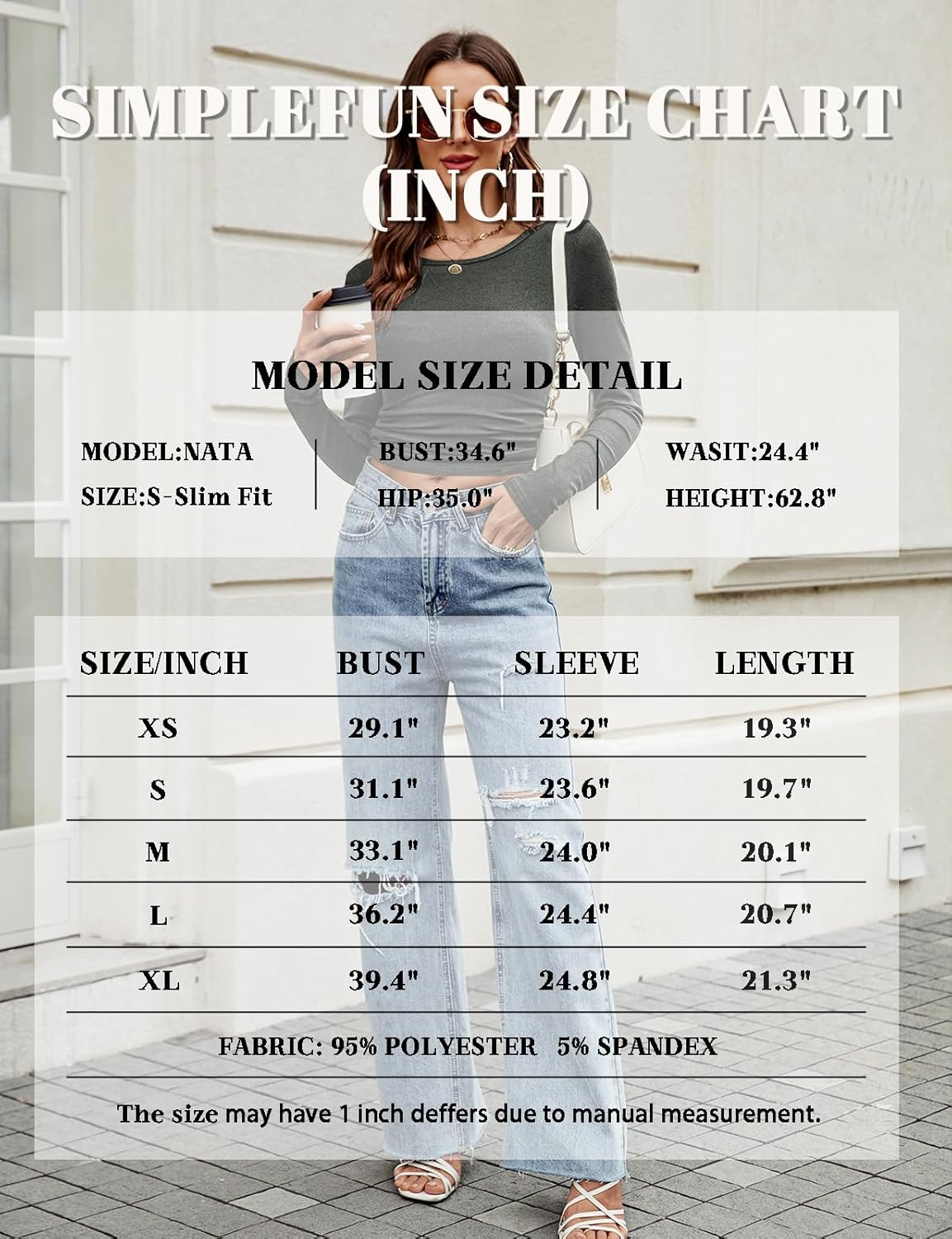 SimpleFun Women's Long Sleeve Crop Top Ribbed Knit Slim Fitted Shirts Crewneck Casual Y2K Basic Tees - Image 5