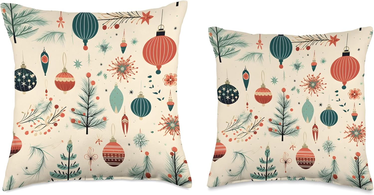 Mid Century Modern, Christmas Holiday, Retro 50's, Nostalgic Throw Pillow