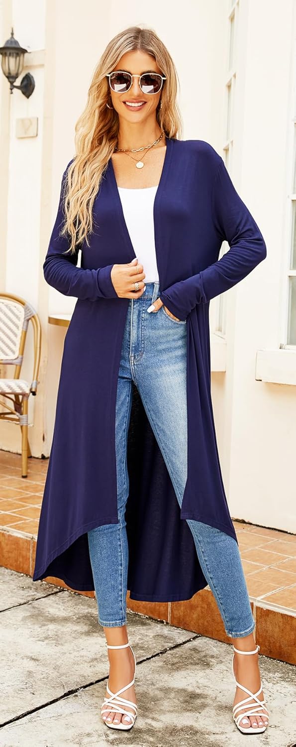 Newchoice Womens Long Cardigan Summer Casual Draped Open Front Lightweight Long Sleeve Cardigan Duster with Pockets - Image 3