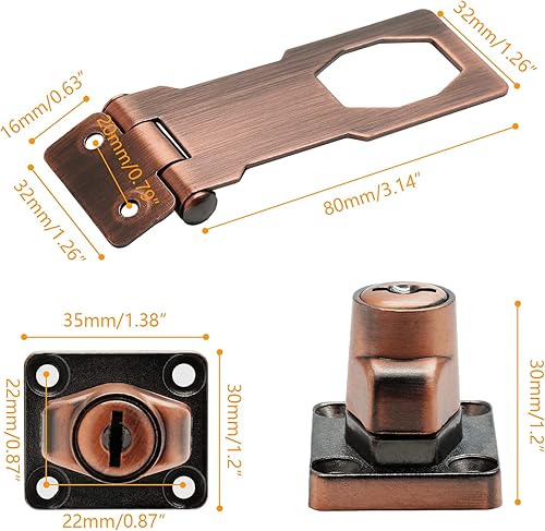 Miniatura 3 de Kyuionty 2 cerraduras de cerrojo con llave de 3 pulgadas, perilla giratoria de 3 pulgadas, cerrojo de bloqueo con llave, cierres de cerrojo de