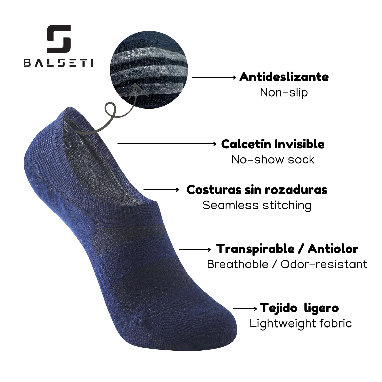 Balseti Calzini Invisibili Unisex. 6 Paia Fantasmini Uomo e Donna in Cotone. Calzini Corti Bassi, Traspiranti e Antiscivolo per Mocassini e Scarpe Basse. Salvapiede per l'estate