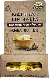 2 Pack - Natural Lip Balm-Shea Butter - Beeswax Free + Vegan - 2 x 0.15 oz / 4.25 gr