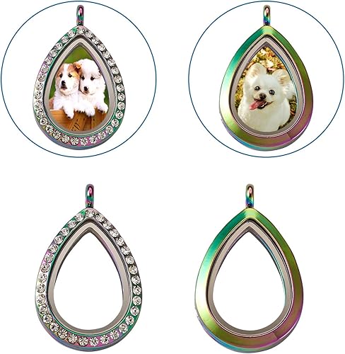 Miniatura 6 de Pandahall - Dijes de diamantes de imitación para fotos, medallón flotante de memoria, caja de fotos de cristal, colgantes de doble cara para ramo de