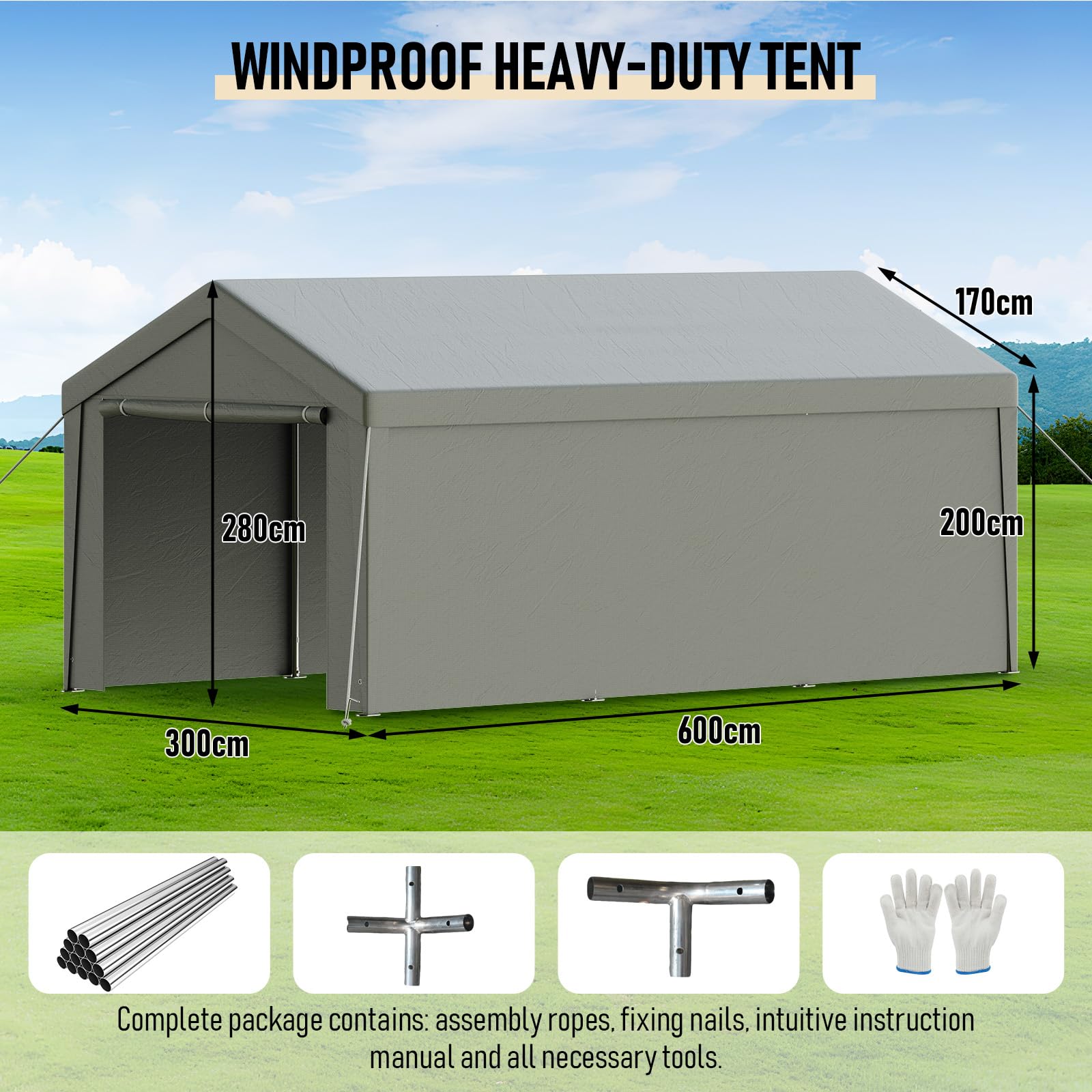 Carport - Tienda de campaña de 3 x 6 m, impermeable, con paredes laterales extraíbles, resistente a los rayos UV, resistente al invierno, para coche, SUV, camión, barco, tienda de campaña, tienda de