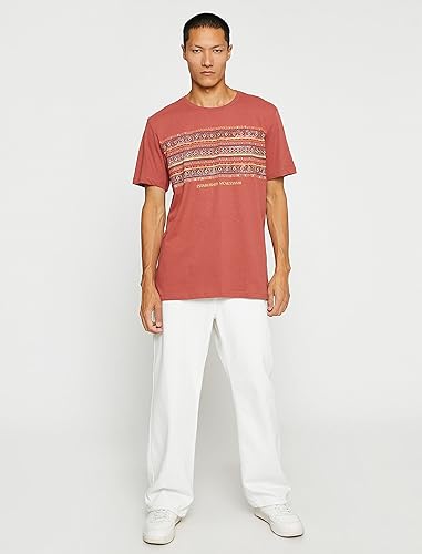 Koton Camiseta Básica De Cuello Redondo De Manga Corta Con Etiqueta Detailed, Crudo (010), S Para Hombre