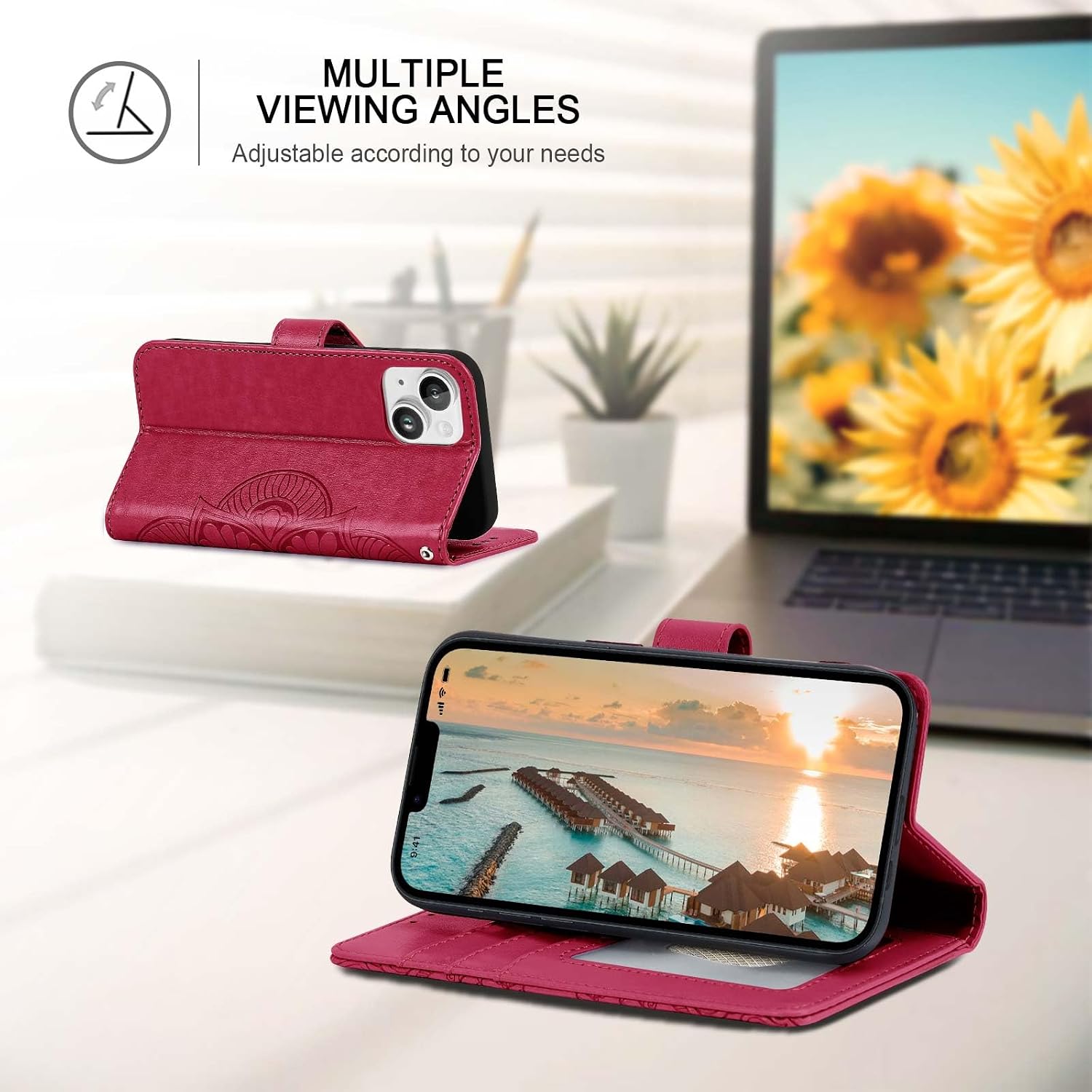 Wallet Case for iPhone 14,[RFID Blocking] 3 Card Holder Stand with Credit Card Slot PU Leather Magnetic Protective Flip Cover for iPhone 14 (Red)