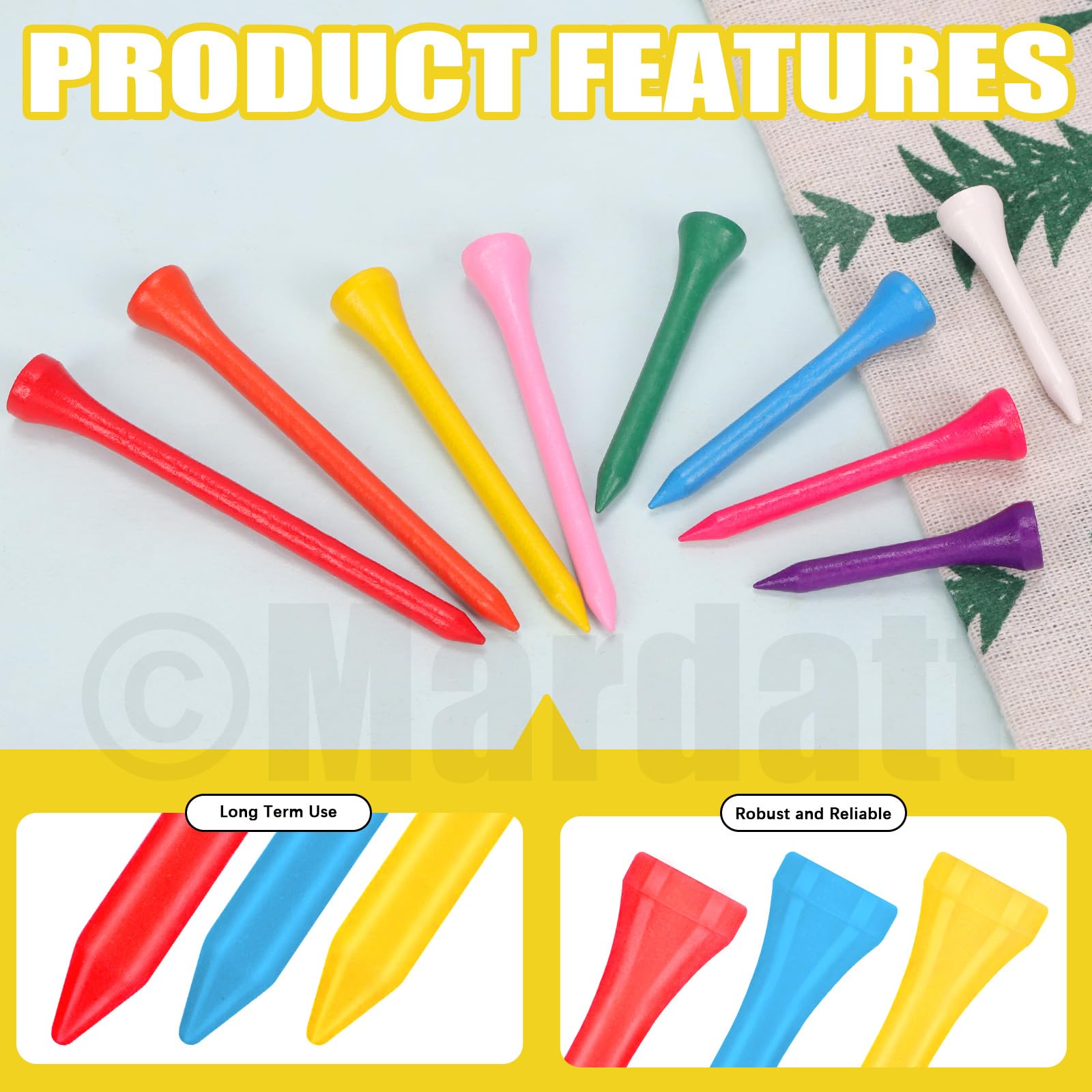 Mardatt 180Pcs Golf Tees, 1-3/5"(42mm), 2-1/8"(54mm), 2-3/4"(70mm), 3-1/4"(83mm) Bamboo Golf Tees - Image 3