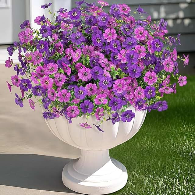 Artificial Fake Mums Flowers for Outdoor Spring Decor, 12 Bundles Faux F...