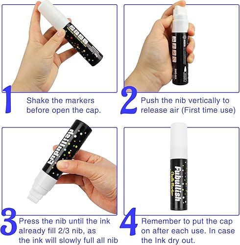 Miniatura 5 de Fubullish Marcadores de tiza para ventana de automóvil, paquete de 5 unidades, lavables, de pintura blanca, con puntas de 0.59 pulgadas de grosor,