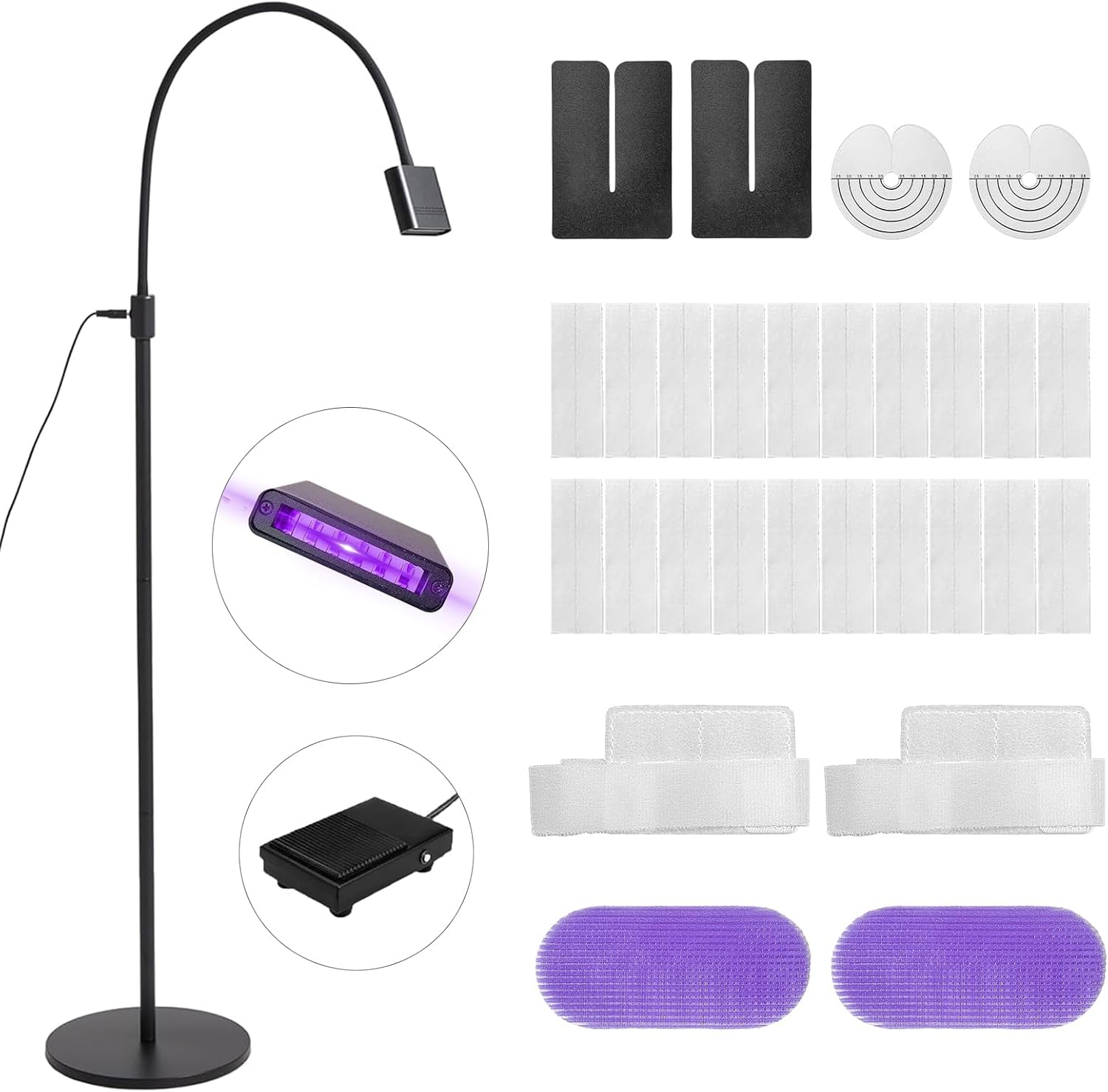 15W UV Lash Light with Foot Pedal Lash Lamp for Eyelash Extension Grafting Eyebrow Beauty Salon, 360°Adjustable UV Hair Extensions Lash Floor Lamp for Eyelash Tech, Rapid Dry in 2-3 Seconds, Black C
