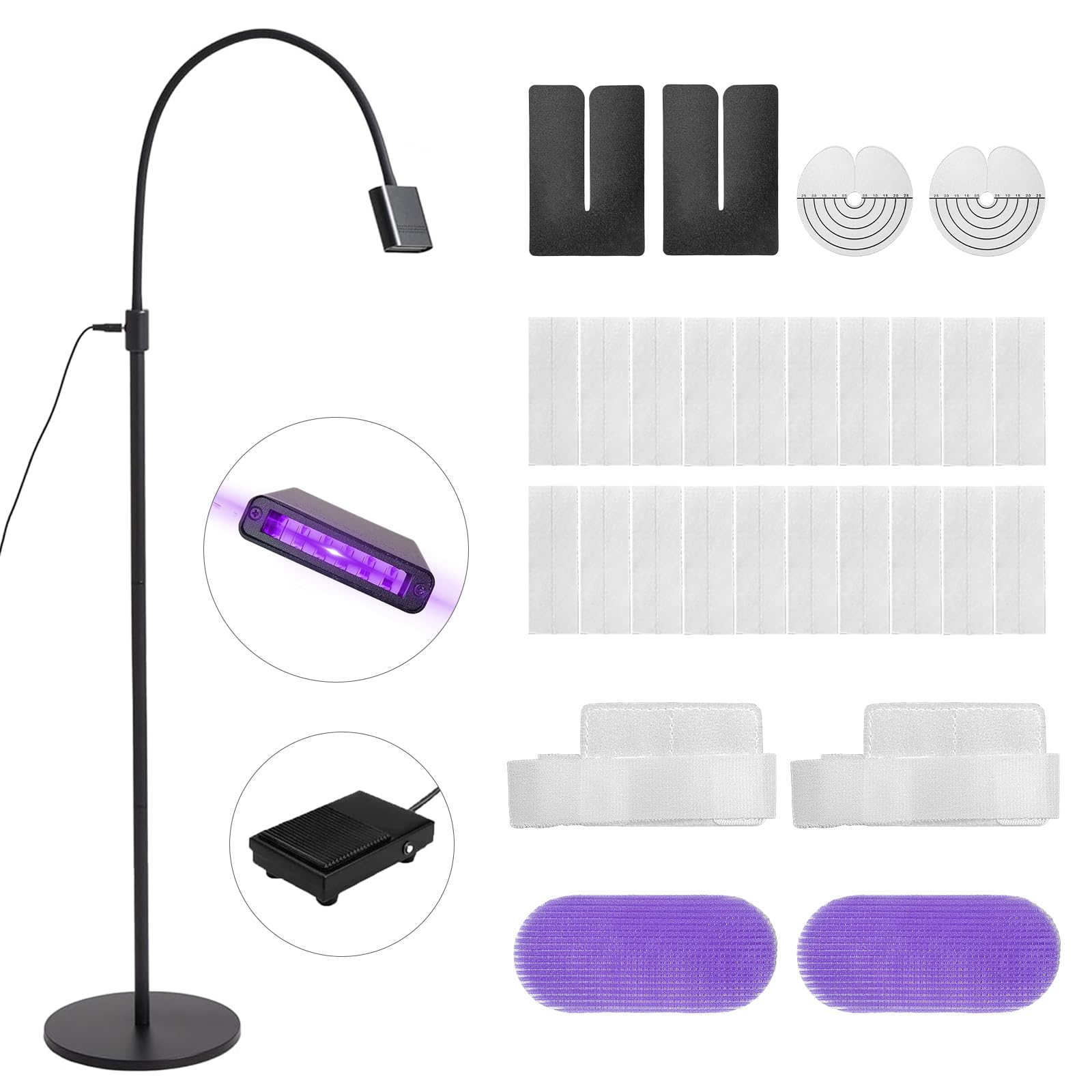 View 1 of 15W UV Lash Light with Foot Pedal Lash Lamp for Eyelash Extension Grafting Eyebrow Beauty Salon, 360°Adjustable UV Hair Extensions Lash Floor Lamp for Eyelash Tech, Rapid Dry in 2-3 Seconds, Black C