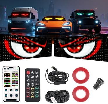 2PCS Devil Eyes LED Light for Car Windshield, 23.6"x4.73" Customizable App Control Animated Programmable Flex Display - IP68 Waterproof USB-Powered for Cars/Trucks/SUVs/Motorcycles