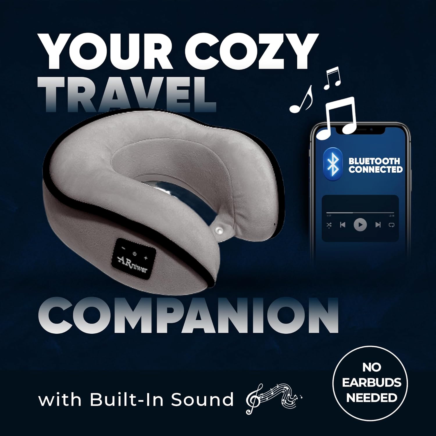 Bluetooth Music Semicircular 360° Neck Pillow Plus Wireless Bluetooth Speaker Suitable Airplane,Train,Car,Office,Outdoor Camping for Sleeping, Resting The Best Travel Essentials. (Light Gray)