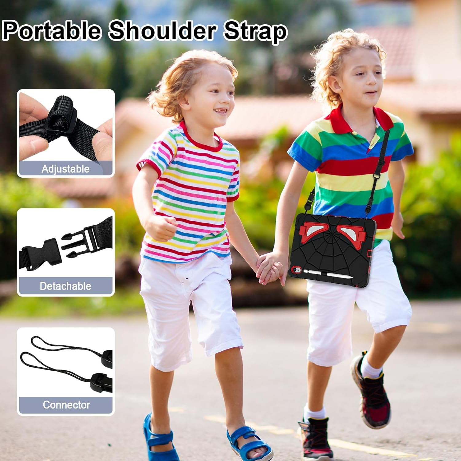 Case for iPad 10th Generation Case for Kids 10.9 Inch 2022 10th Gen/iPad A16 11th Generation 11 Inch 2025 Cover with Pen Holder Screen Protector Strap Kids Boys Thickned Cornor, Black Red