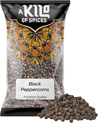 A Kilo of Spices | Premium Whole Black Peppercorns 1 Kg - Aromatic Black Pepper for Culinary Delight - Freshly Harvested Peppercorns | Ideal for Seasoning, Cooking, and Grindable Pepper Mill Spice