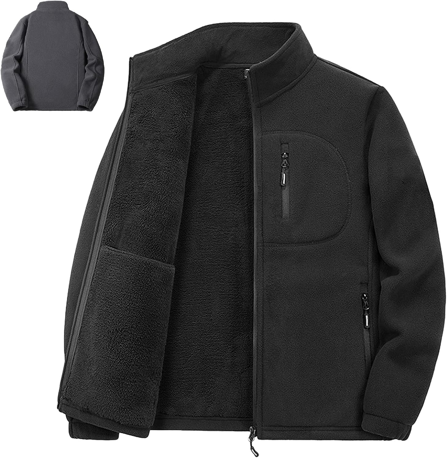 Men’s Double-layer Fleece Warm Jacket, Full Zip Stand Collar Tactical Sherpa Lined Jacket Zip Up Sweatshirt
