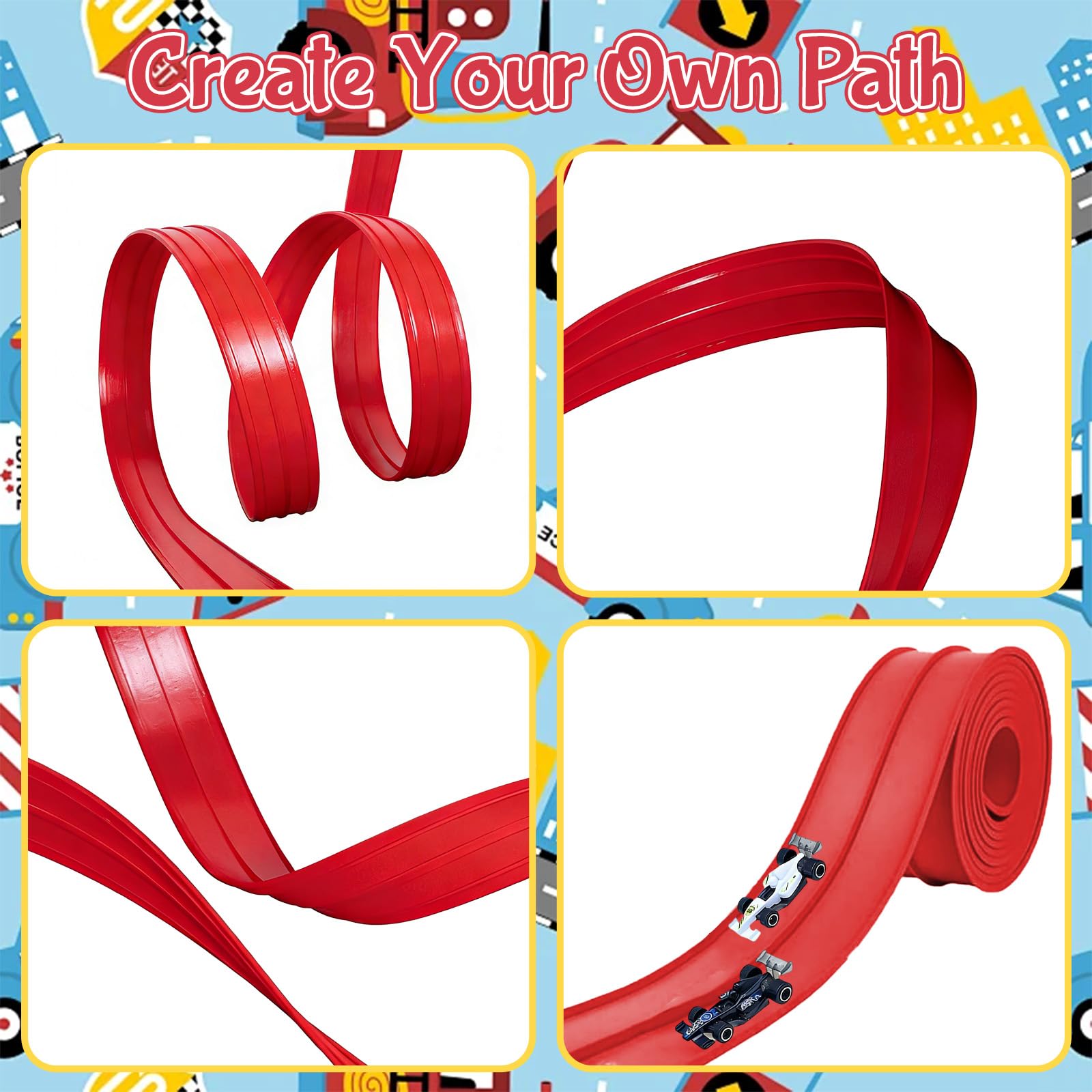 5m/196In Red Speed Track - Flexible Racing Set including 4 Cars & Suction Cups - Image 3