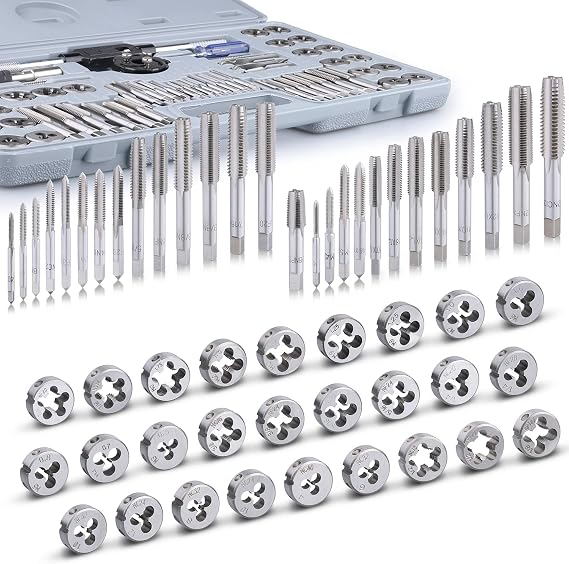 60-Pc Master Tap and Die Set - Include SAE Inch Size #4 to 1/2 and Metric Size M3 to M12, Coarse and Fine Threads | Essential Threading Rethreading Tool Kit with Complete Accessories and Storage Case