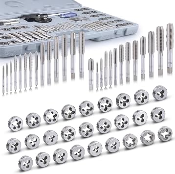60-Pc Master Tap and Die Set - Include SAE Inch Size #4 to 1/2 and Metric Size M3 to M12, Coarse and Fine Threads | Essential Threading Rethreading Tool Kit with Complete Accessories and Storage Case