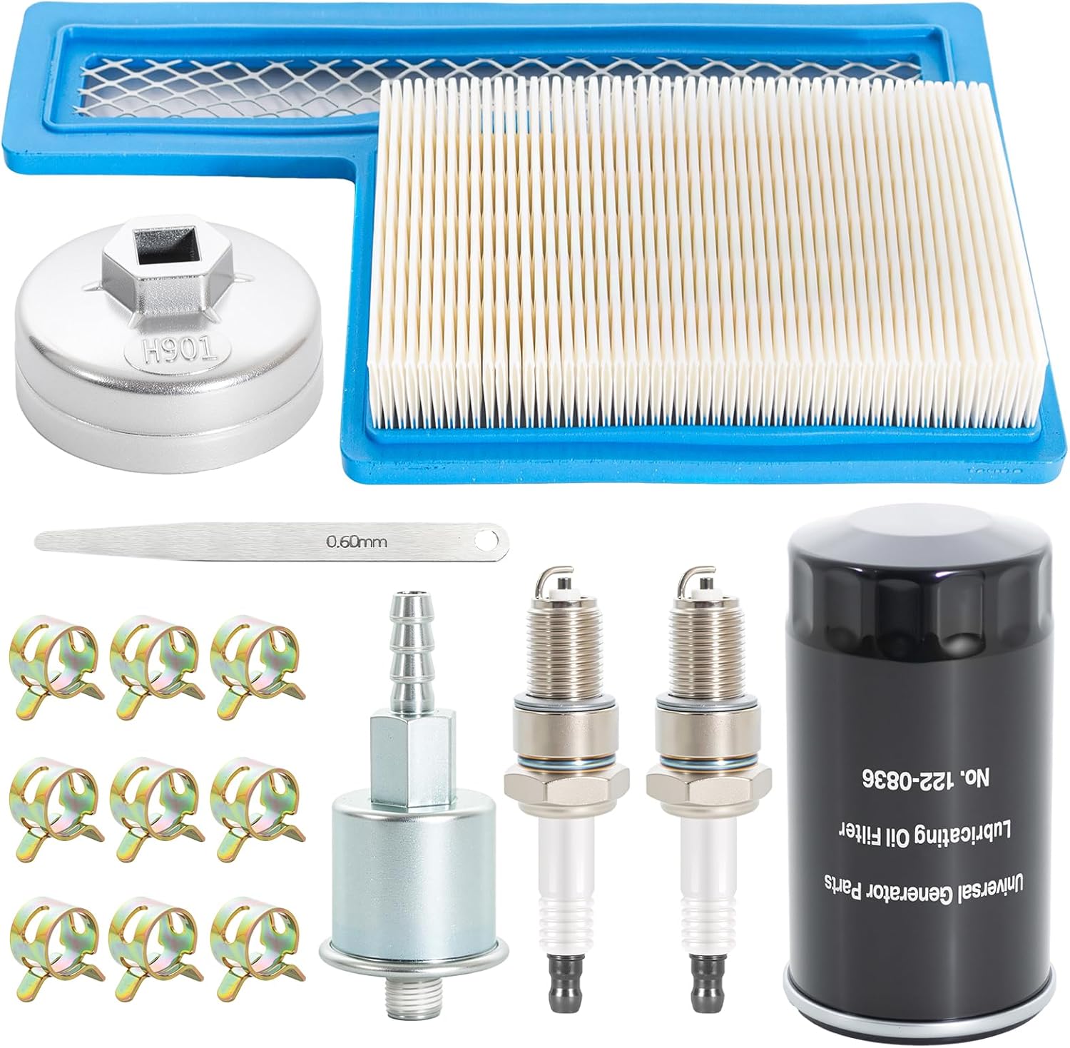 Tune Up Kit for Onan RV QG 5500 7000 Generator Marquis Gold Platinum EF/HGJAA/HGJAB/HGJA, with 149-2341 Fuel Filter, 140-3116 Air Filter, 122-0836 Oil Filter & Wrench, 167-1638 Spark Plug & Gap Tool