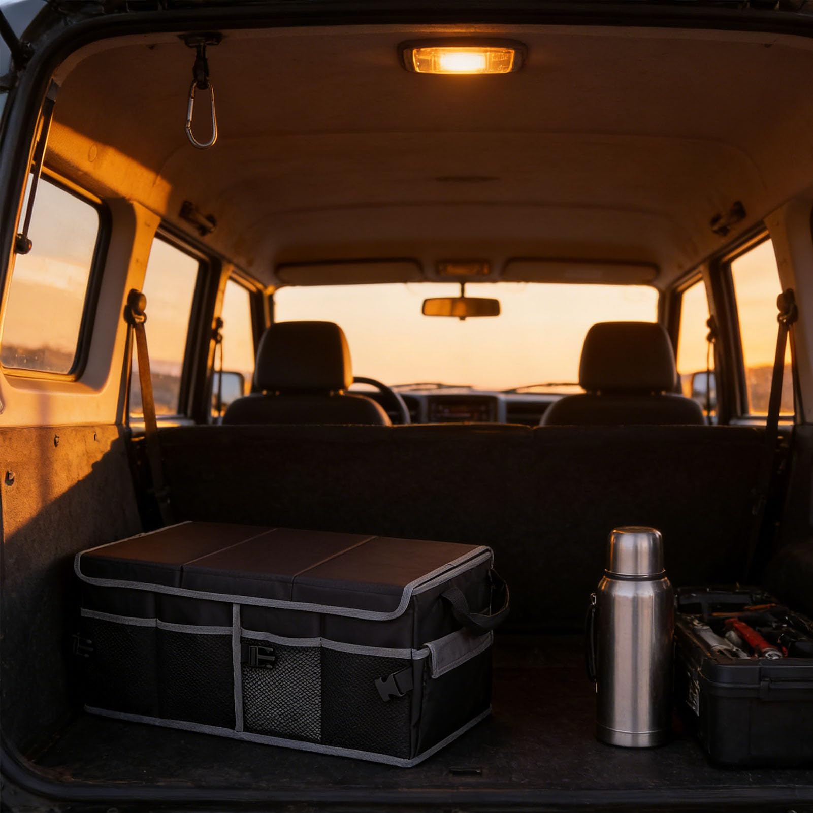 Organizzatore per Bagagliaio per Auto, Contenitore Impermeabile Multiscomparto per Campeggio e Viaggi su Strada 60x32x24 Cm