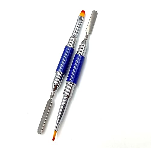 Miniatura 2 de Paquete de 2 cepillos de poligel y recogedor de doble punta 2 en 1, diseño de acero inoxidable, cepillo de uñas de gel de poligel, herramienta de