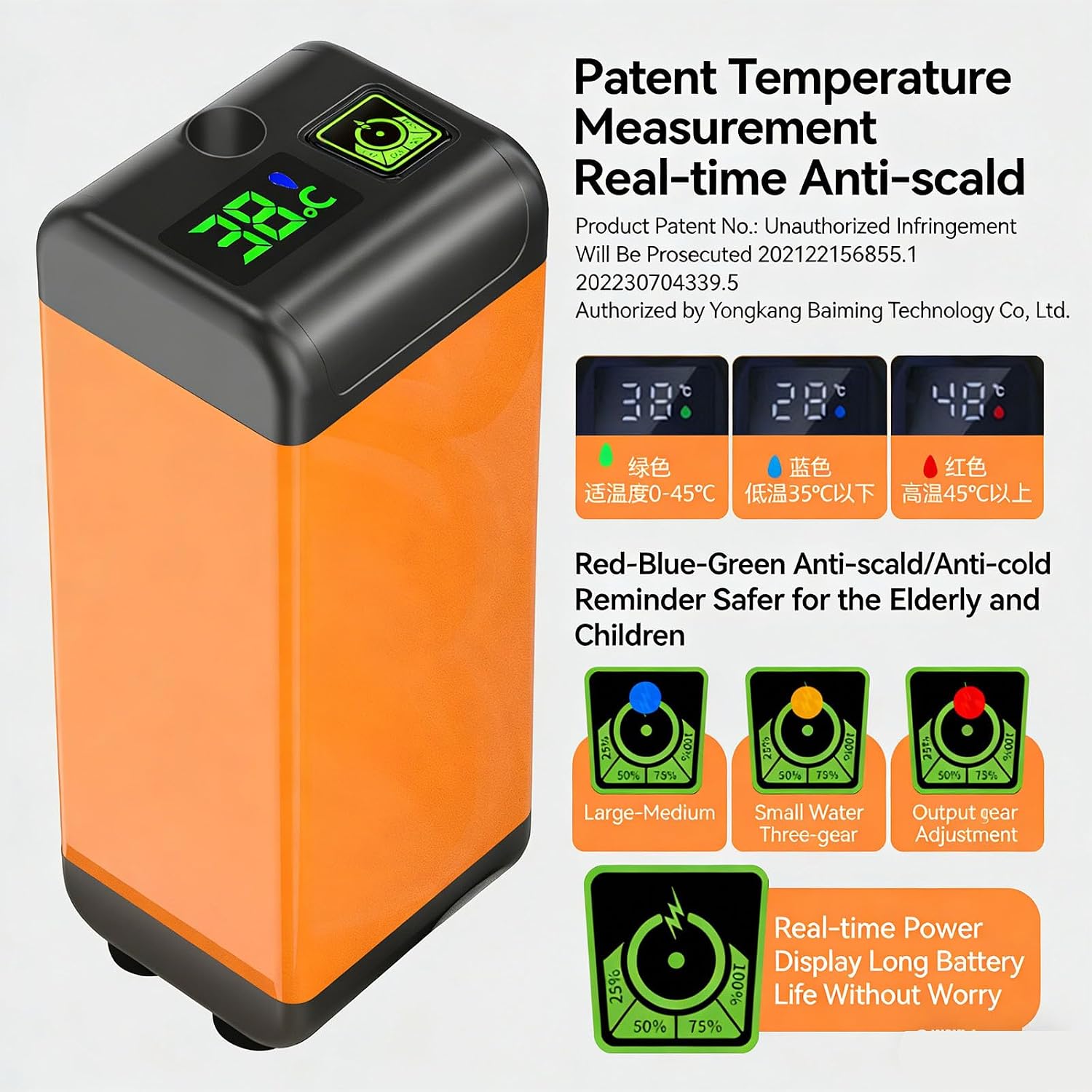 Portable Shower for Camping, Long-Lasting 6000mah Rechargeable Camping Shower with Led Display, Ipx7 & 3 Spray Modes Outdoor Camp for Hiking, Travel, Car, Pet