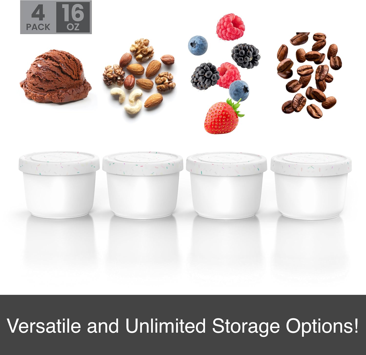 BALCI 16oz Ice Cream Containers - Set of 4 (White Sprinkles) image 2