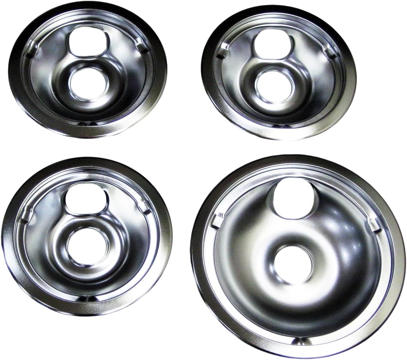 WB31K5024 Range Burner Drip Pan Bowl Bib Set for GE, 3 Small, 1 Large, Chrome Stove Drip Pan Ring Bowl Replace numbers WB31K5025