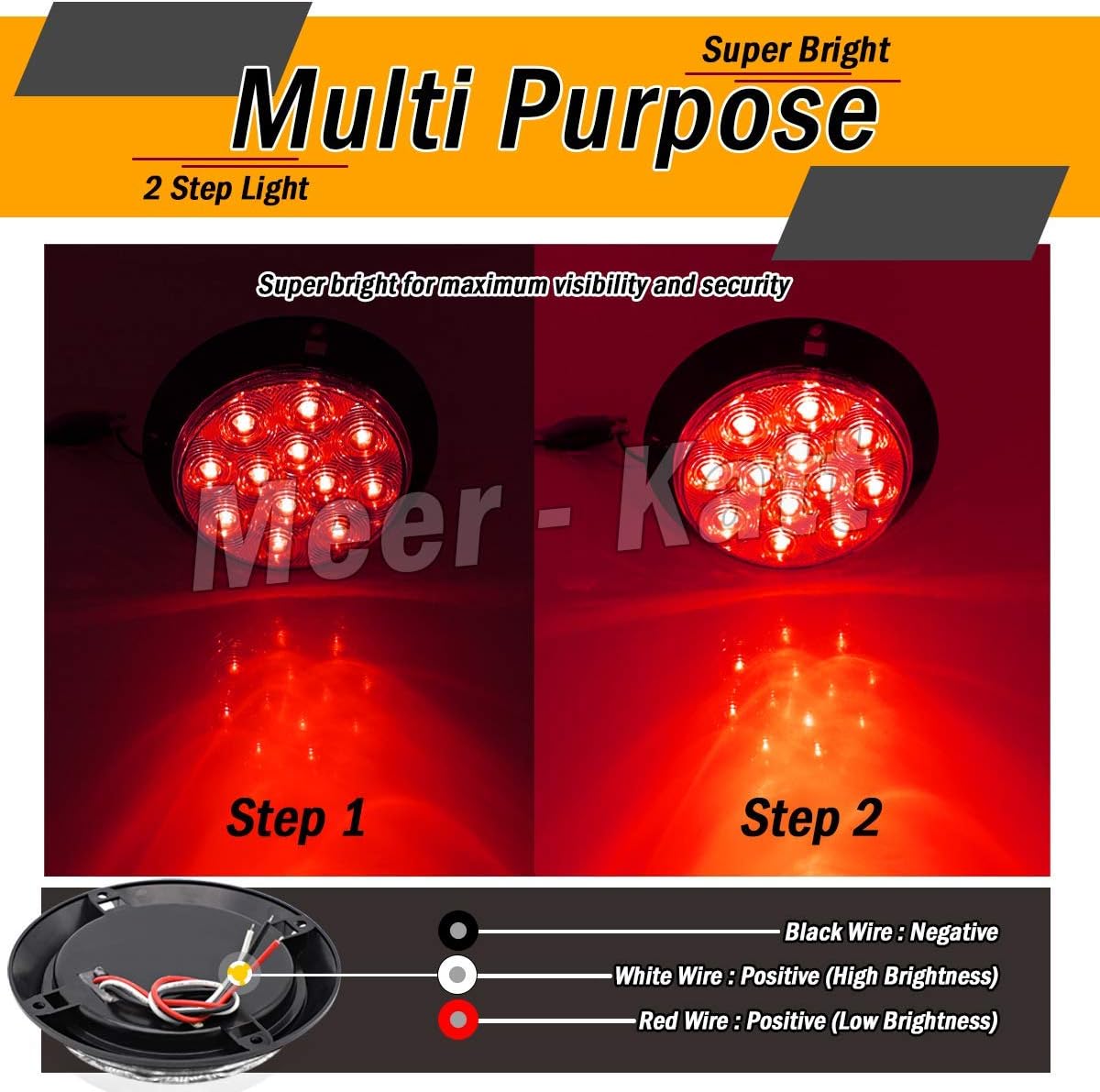 Meerkatt 4 Inch Round Red LED Super Flux F3 Piranha Extra Bright Sealed Surface Mount Stop Parking Tail Lights for Trailer Truck 12V DC Water Resistant GK12 (Pack of 4)