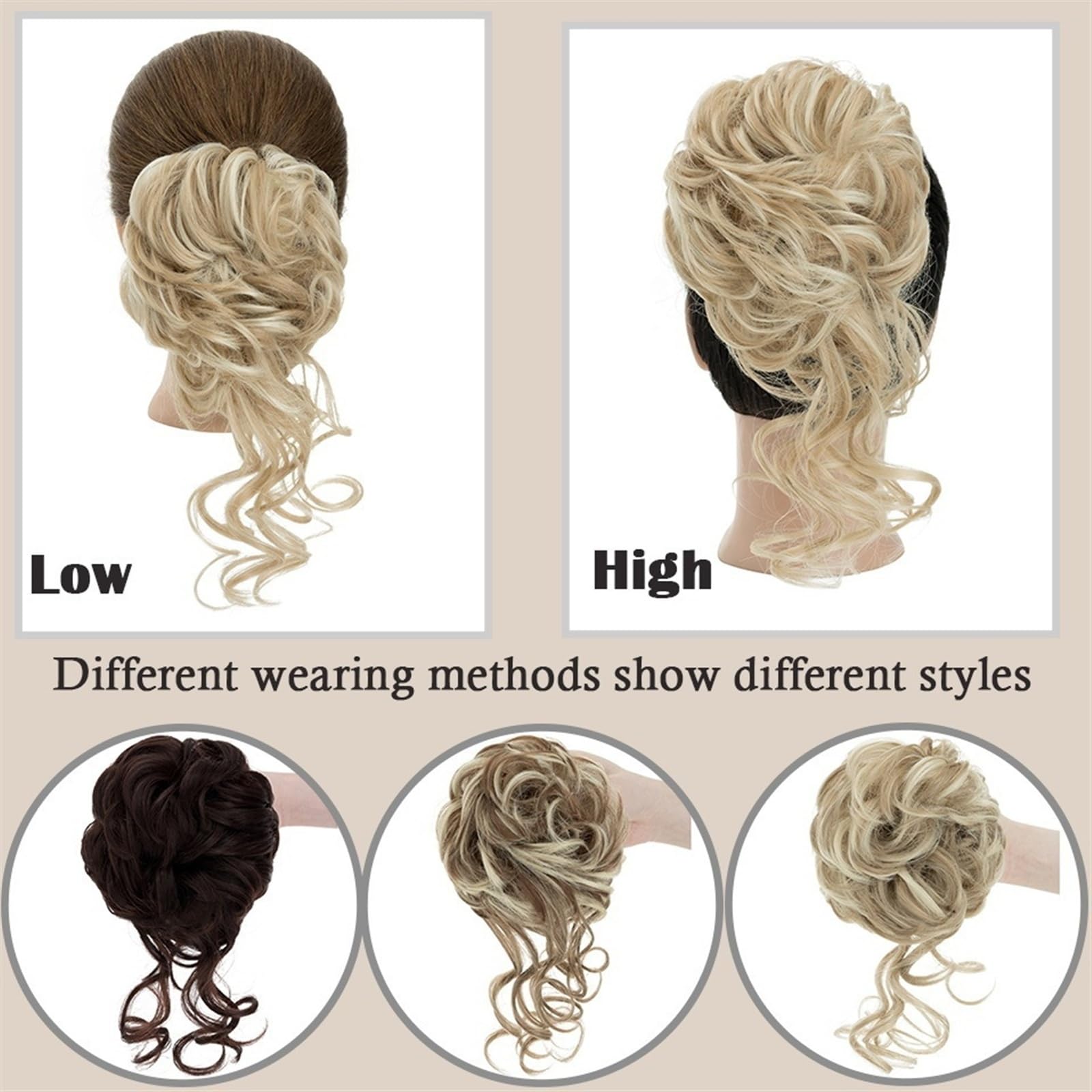 Dutt-Haarteile für Frauen, synthetischer Dutt-Klauen-Chignon für Frauen, unordentliche, lockige Haar-Dutt-Teile, Clip-in-Pferdeschwanz-Haarverlängerungen, flauschige natürliche falsche Pferdeschwanz
