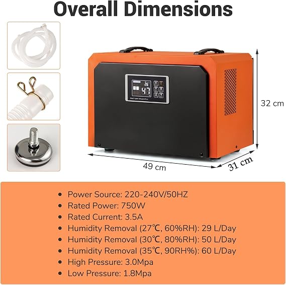 60L/Day Commercial Dehumidifier, Industrial Compressor Dehumidifiers | 24H Timer, Auto Defrost, Drain Hose, Intelligent Protection System, Home Basement Damp Air Dryer, Up to 560㎡