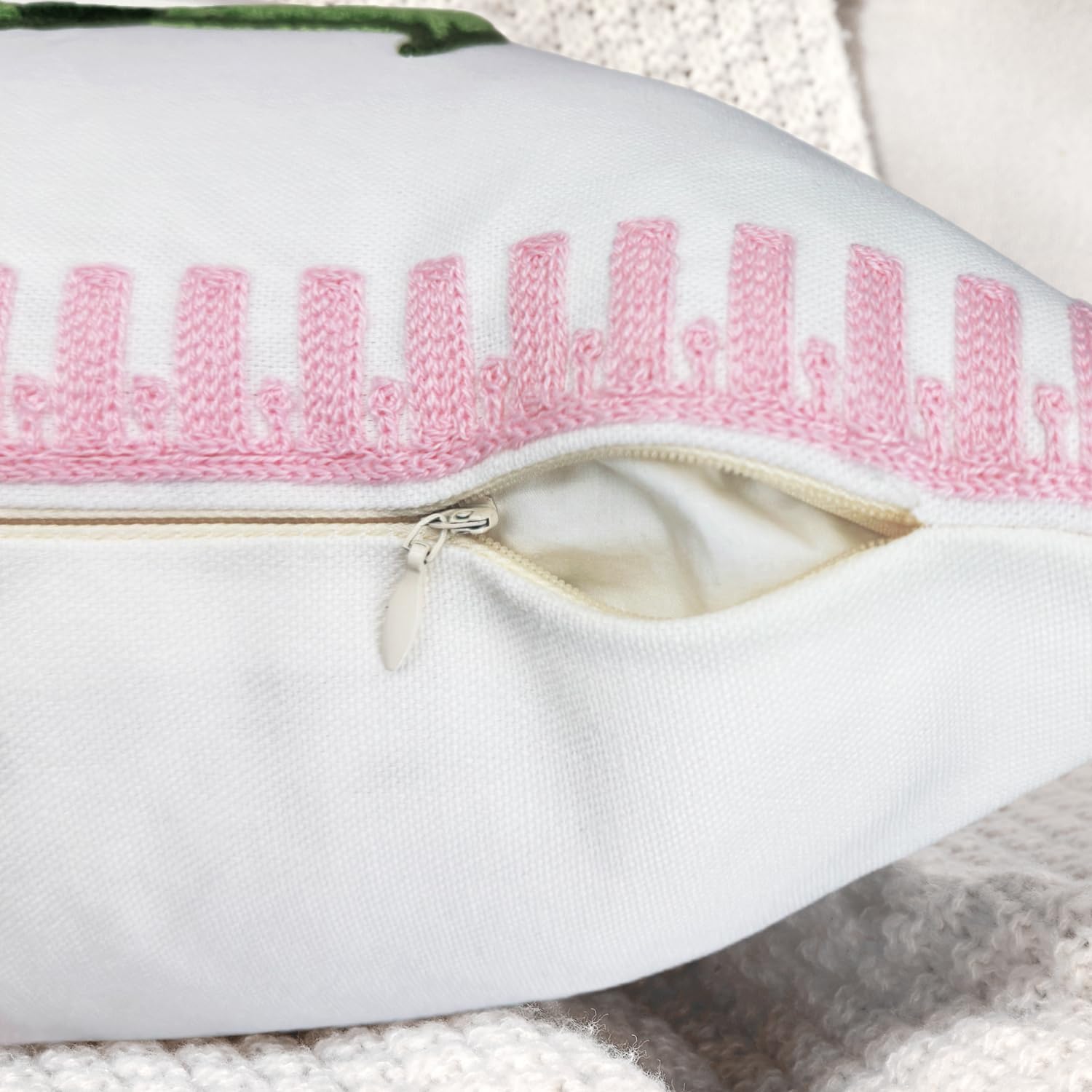 Alysheer Spring Hydrangea Embroidered Decorative Throw Pillow Covers 18"x 18" Set of 2, Summer Floral Tufted Patterned Light Pink Cotton Cushion Cases for Couch Bed Living Room Decor