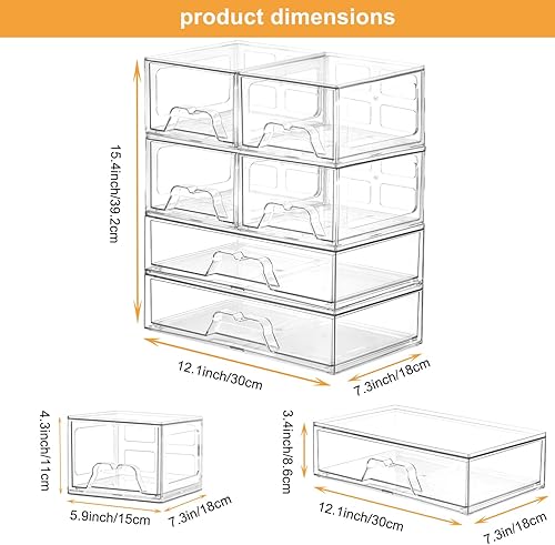 Miniatura 3 de Juego de 6 cajones organizadores de maquillaje apilables, organizadores de plástico transparente para suministros de belleza, ideal para tocador,