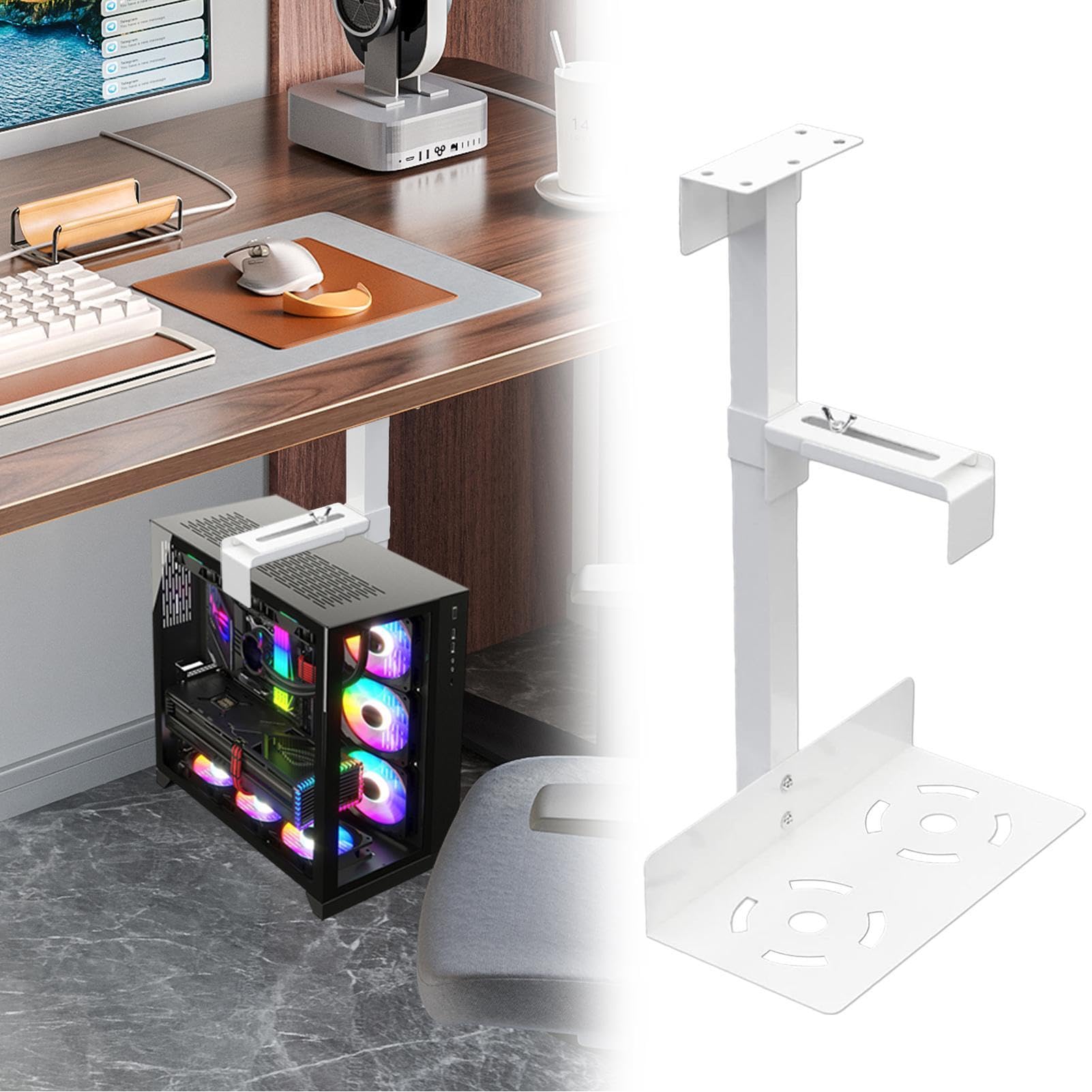 Soporte Ajustable para PC para Debajo del Escritorio, Soporte de Pared y Debajo del mostrador, Altura y Ancho Ajustables, soporta hasta 66 Libras