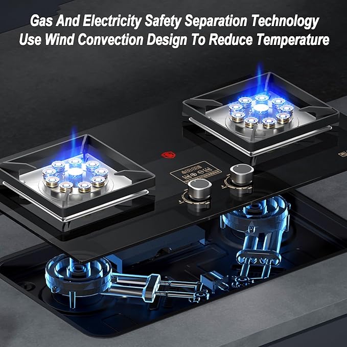 Estufa de Gas 2 Puestos, Vidrio Templado, 5.2KW, Empotrable, Multigas miniatura 3