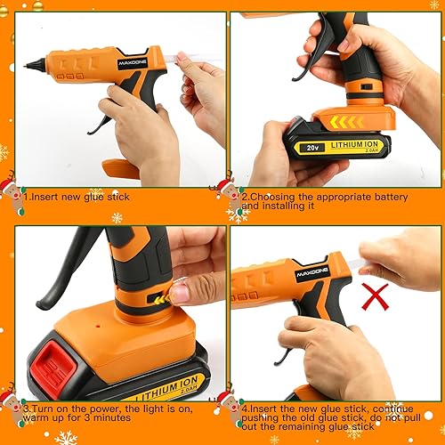 Miniatura 7 de Pistola de pegamento caliente inalámbrica de 100 W para batería Dewalt de 20 V, pistola de pegamento inalámbrica de mano, tamaño completo con 12