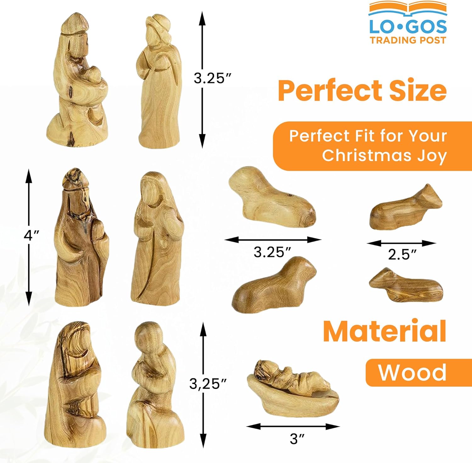 12 Piece Holy Land Olive Wood Faceless Nativity Set, Handcrafted, Indoor for Home - Baby Jesus Mary & Joseph Nativity Decor - Made in Bethlehem Christmas figures set for Gifting, Every set is unique