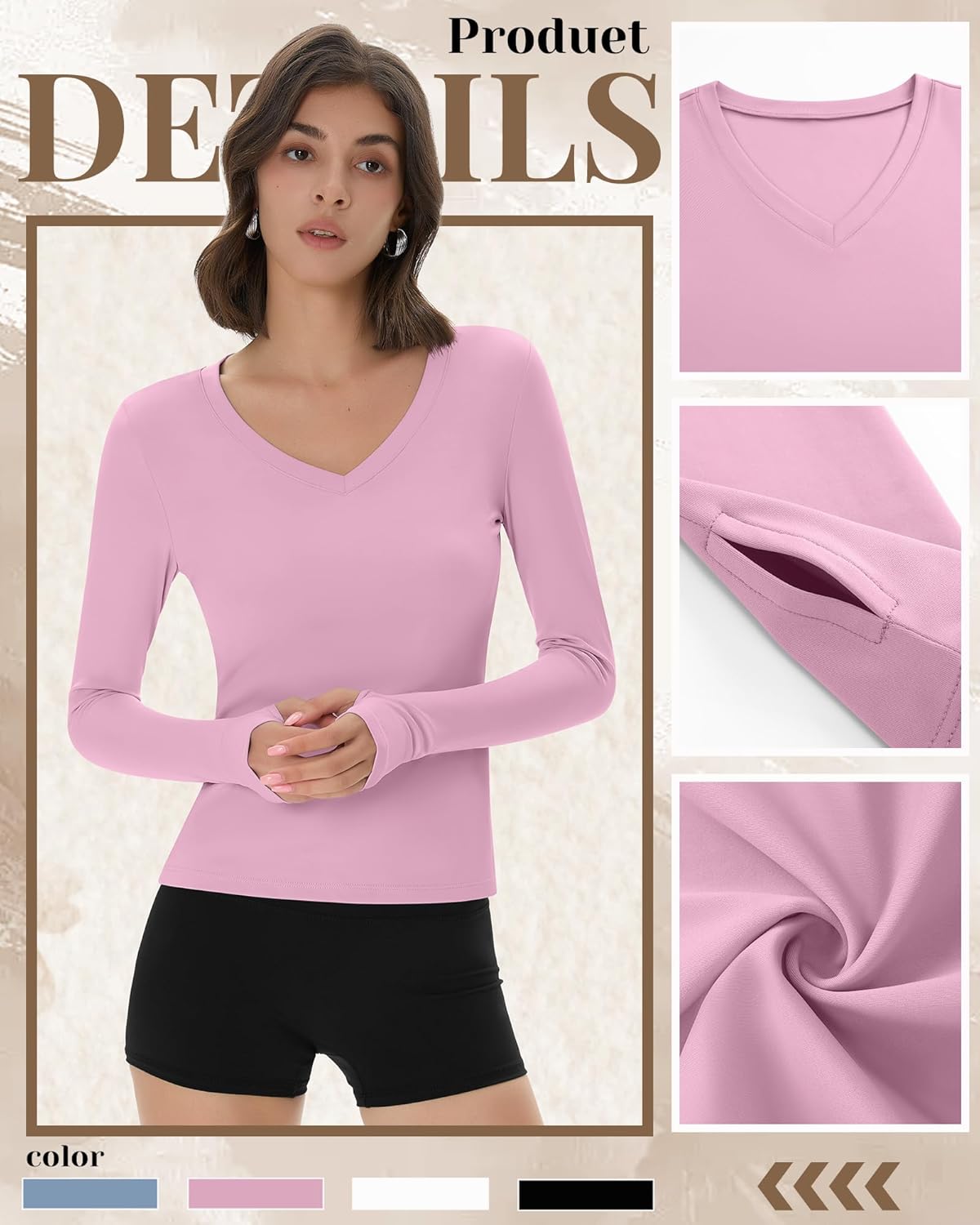 4 Pack Women's Compression Yoga Shirts with Thumb Holes Slim Fit Long Sleeve V Neck Tops Workout Gym Athletic Top - Image 5