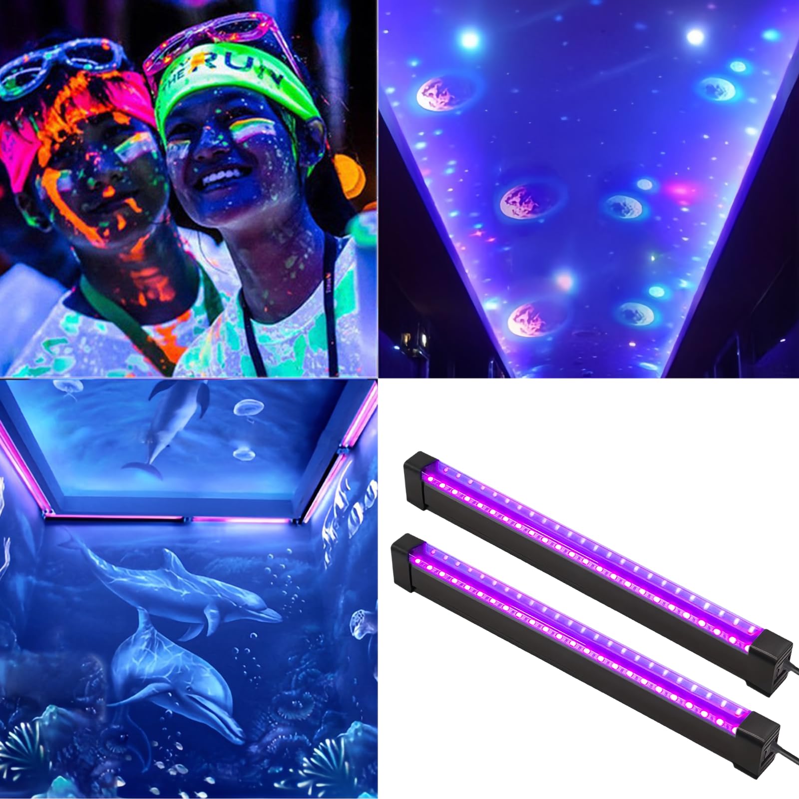 2 lámparas de luz negra: 8 W, lámpara de luz negra con interruptor y conector USB, luz negra UV, tubo de luz UV para discoteca, fiesta, Halloween, decoración de escenarios