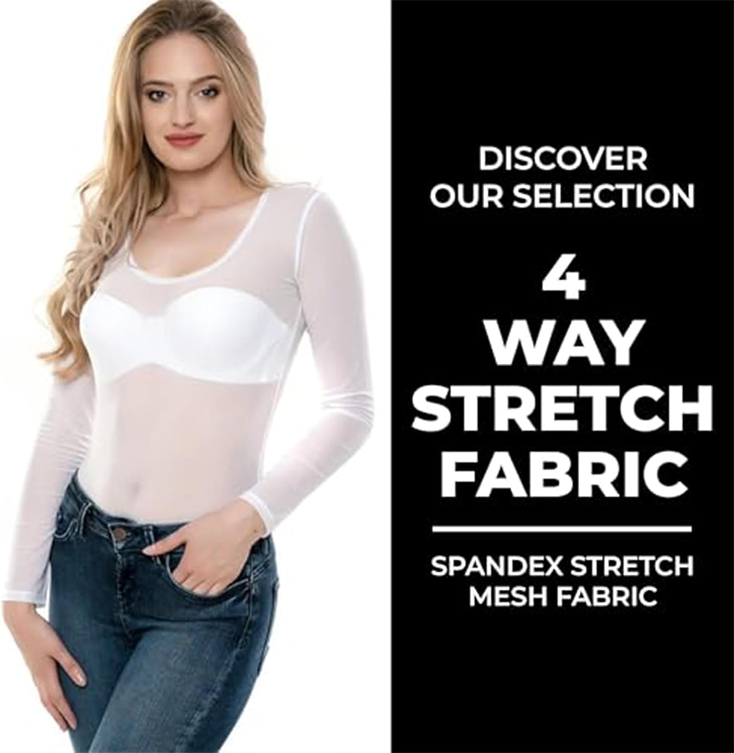 FabricLA Power Mesh Fabric | 4-Way Stretch Nylon Fabric | Lightweight Sheer Nylon Spandex Stretch Mesh Netting | 10 Yards | 60" inch Wide | White