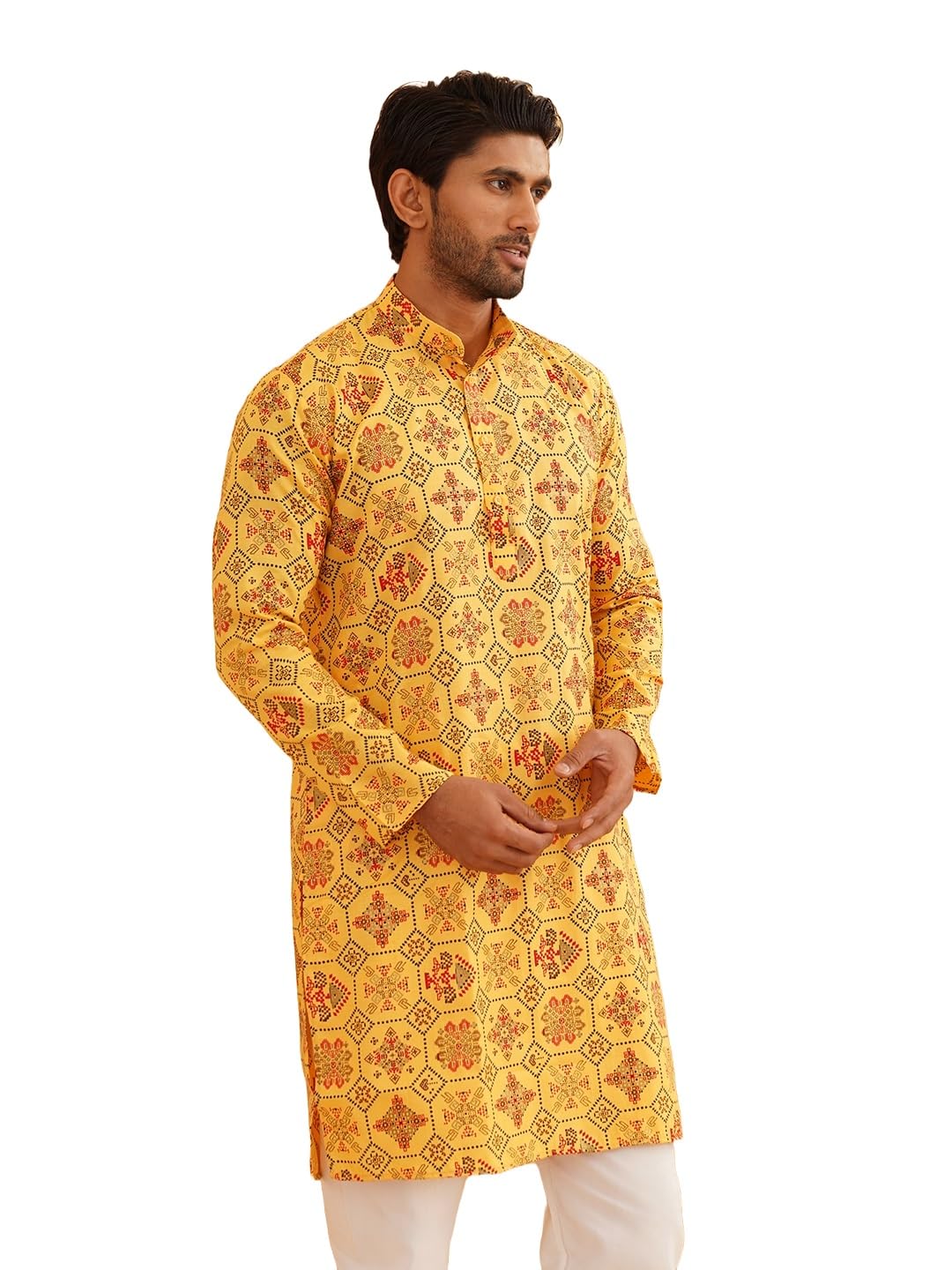 Sojanya (Since 1958 Men'S Cotton Linen Blue Foil Printed Only Long Kurta