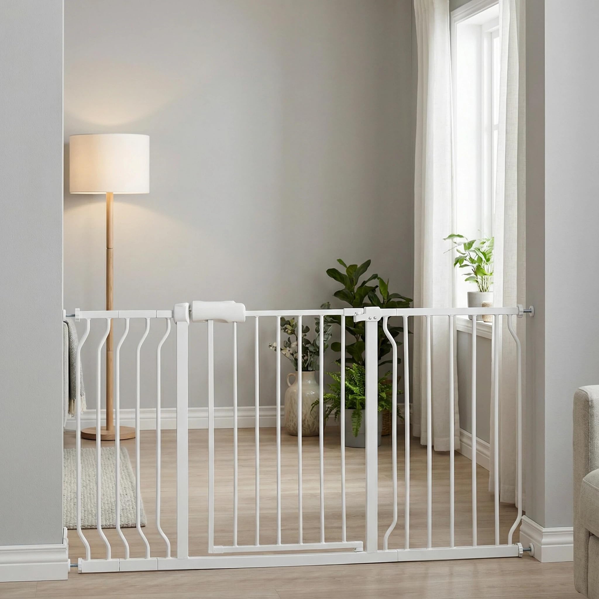 Vothco Extra Wide Baby Gate 53-57.5 Inch, Tension Mounted No Drilling, Auto Close Indoor Safety Gate for Stairs & Doorways - Metal Design for Kids and