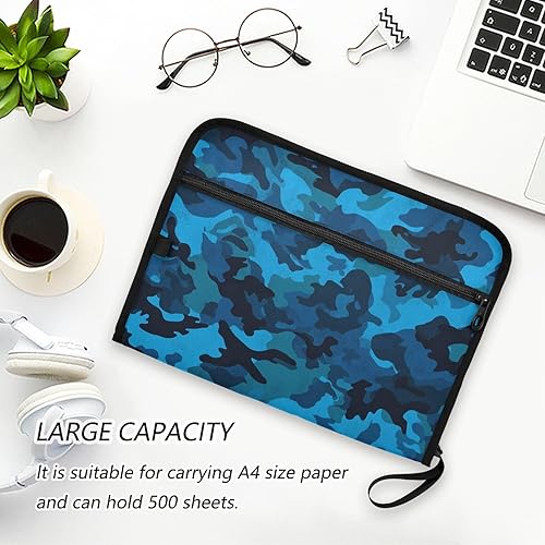 Miniatura 6 de Carpeta de archivo expansible de camuflaje militar, azul oscuro, cian, negro, camuflaje, carpeta de archivo de acordeón tamaño carta A4, bolsillos