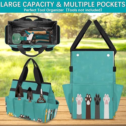 Miniatura 4 de Cat Kitty Paw Print Garden Tool Tote Bag for Women Men Gardening Tool Storage Bags with 10 Pockets Standable Garden Home Tool Kits Organizer for