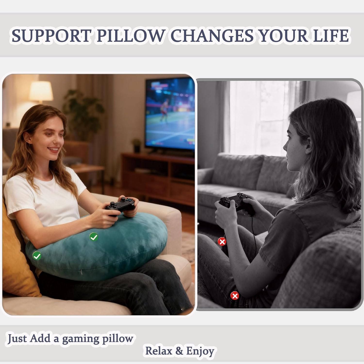 Crochet Pillow for Lap Support, for Bed or Sofa Gaming, Working, Reading, Laptop Multi-Purpose U-Shaped Arm Rest Support Pillows (Green)