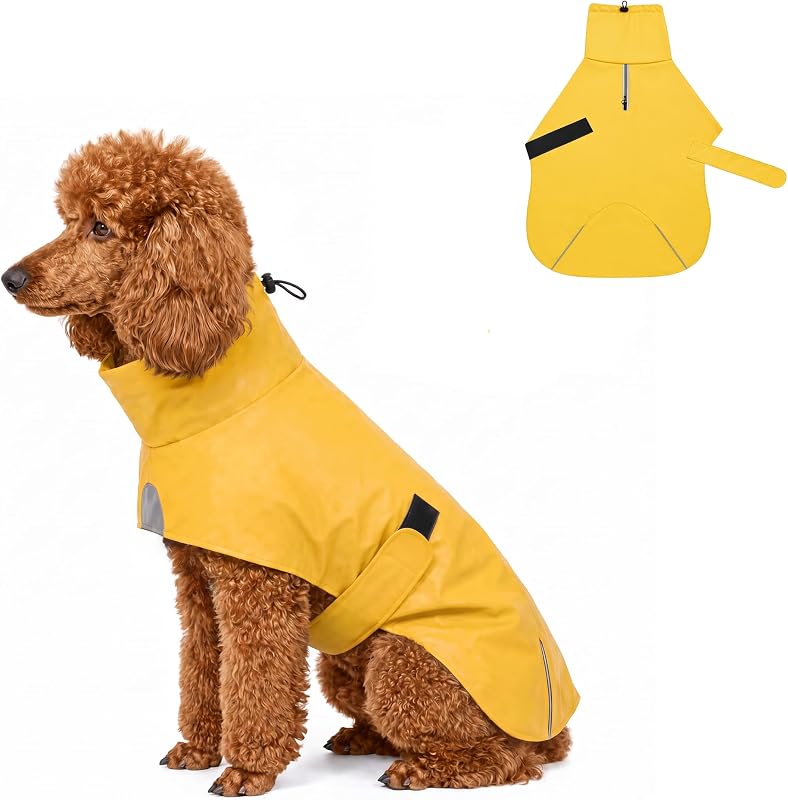 Capa de Chuva para Cães em PU com Coleira Alta e Detalhes Refletivos SKIPGEAR Amarela (X-Large)