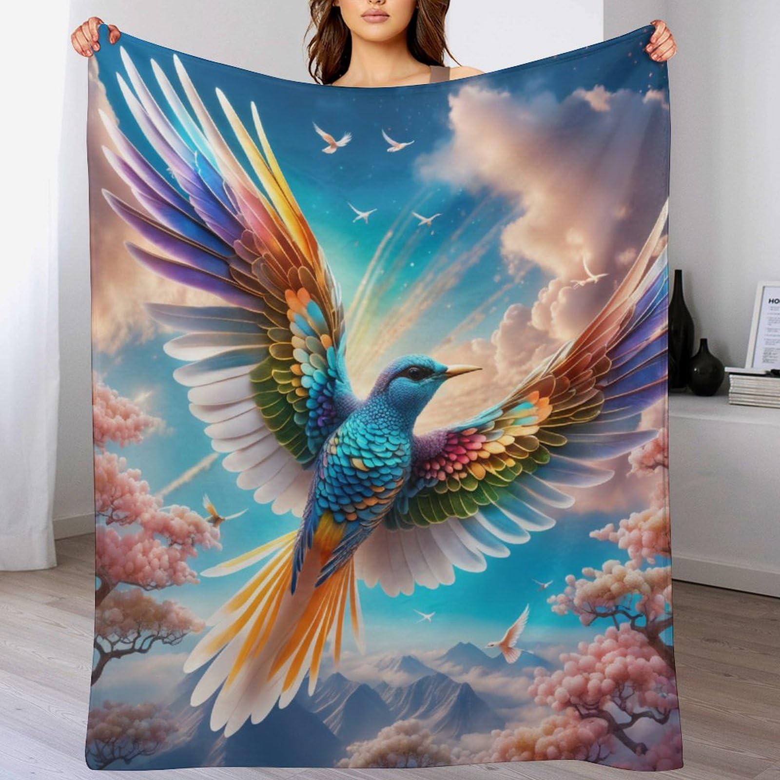 Plaid polaire canapé oiseau couverture flannel douce chaude pour lit toutes saisons